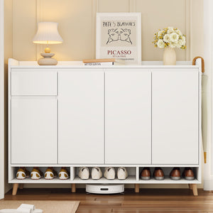 English Elm ON-TREND Modern Shoe Cabinet with Adjustable Shelves, Solid Wood Legs, Spacious Entryway Storage Sideboard White WF321211AAK