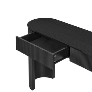 English Elm TREXM Modern Fluted Entryway Table with Oval Top, Two Handleless Drawers and Sleek Minimalist Design Black N715P233435B