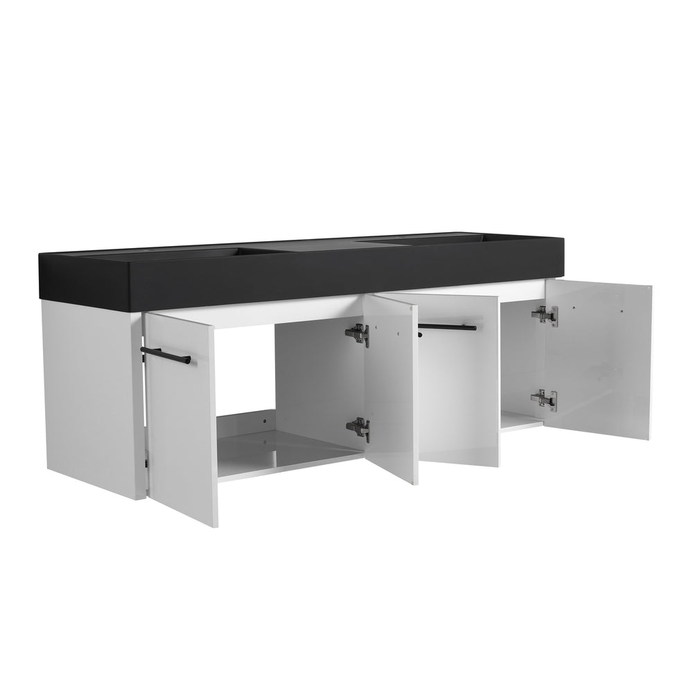 English Elm 60 Inch Wall-Mounted Bathroom Vanity With Double Black Resin Sink & Soft-Close Doors For Style W999S00253