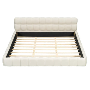 English Elm King Channel Stitched Linen Platform Bed Low Profile Contemporary Upholstered Frame Beige N737P387605A