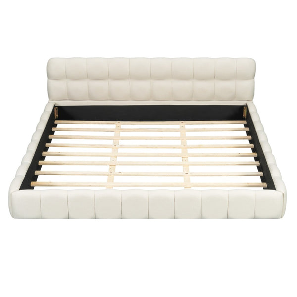 English Elm King Channel Stitched Linen Platform Bed Low Profile Contemporary Upholstered Frame Beige N737P387605A