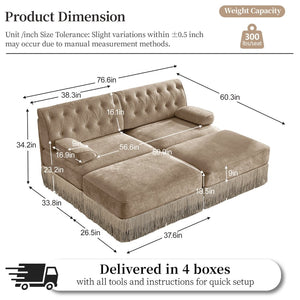 English Elm With Tufted Velvet Sectional Sofa Two Ottomans Tassel Skirt French Chesterfield Living Room Camel W714S01744