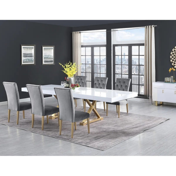 English Elm Velvet Button Tufted Dining Chairs with Brushed Gold Legs Glam Set of Two Gray B011P446653