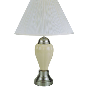 English Elm 27" Tall Ceramic Table Lamp - Elegant Urn Design With Silver/Ivory Finish & Soft Linen Shade B072116116