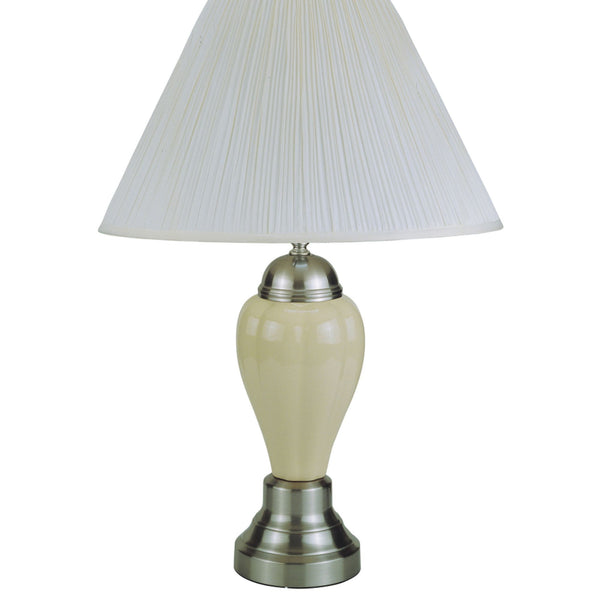 English Elm 27" Tall Ceramic Table Lamp - Elegant Urn Design With Silver/Ivory Finish & Soft Linen Shade B072116116