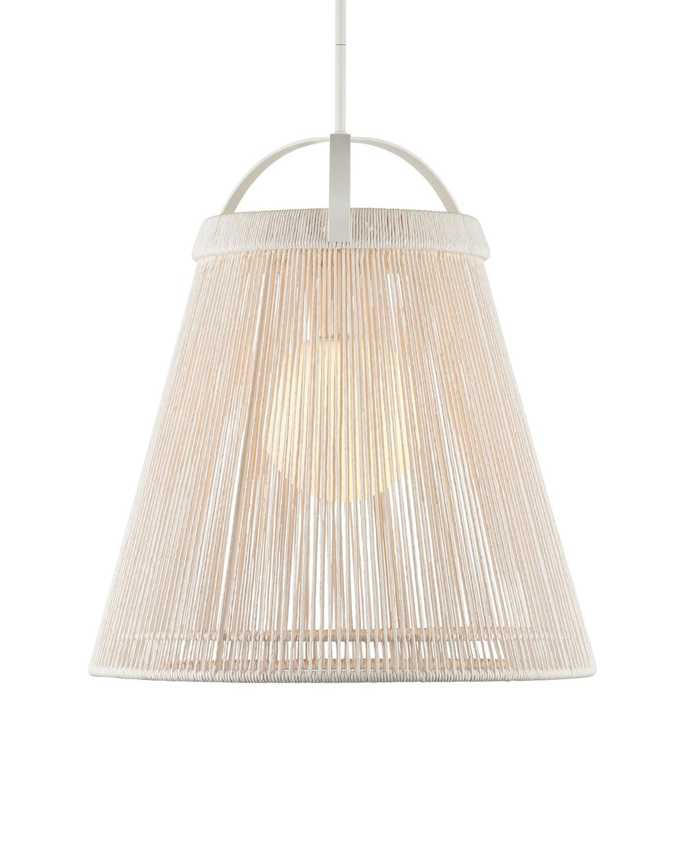 Currey & Company Parnell Medium White Pendant Light - Elegant Bell-shaped Design With Adjustable Chain For Versatile Style Ivory Kraft Paper Twine ,Glass ,Wrought Iron 9000-1302-currey-company