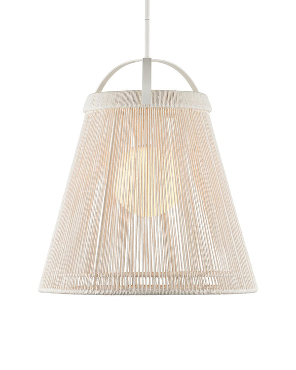 Currey & Company Parnell Medium White Pendant Light - Elegant Bell-shaped Design With Adjustable Chain For Versatile Style Ivory Kraft Paper Twine ,Glass ,Wrought Iron 9000-1302-currey-company