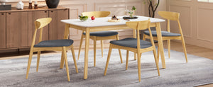 English Elm 5-piece Mid-century Rubberwood Dining Set with Upholstered Chairs for Kitchen or Room Natural+Grey,White Oak N759S003002L