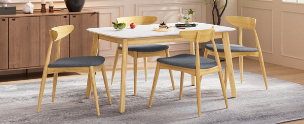 English Elm 5-piece Mid-century Rubberwood Dining Set with Upholstered Chairs for Kitchen or Room Natural+Grey,White Oak N759S003002L