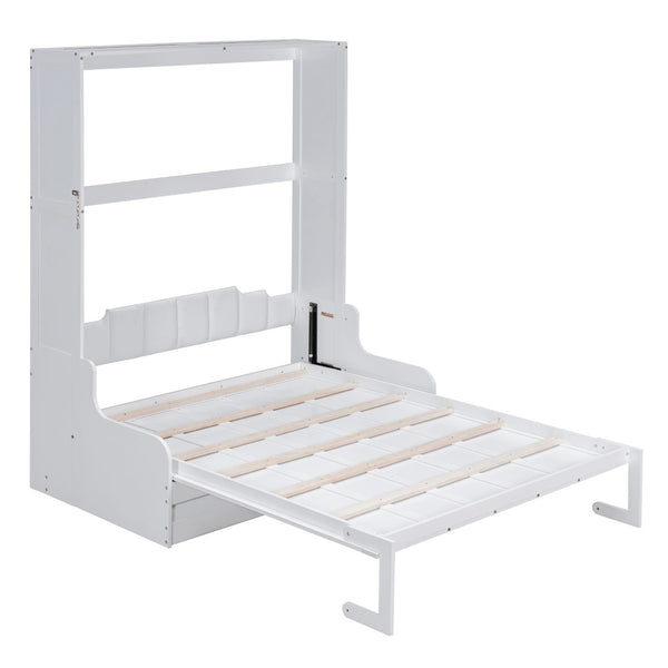 English Elm Queen Murphy Wall Bed with Integrated Chair Espresso Cabinet for Studio Apartments White LP000791AAK-3