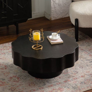 English Elm Scalloped Wave Edge Coffee Table Sculptural Low Profile Modern Living Room Accent Black W3081P389074