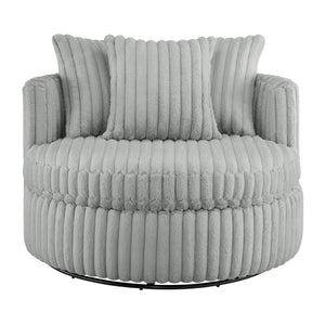English Elm Mindy Ultra Plush Oversized Swivel Barrel Chair in Grey — Wide-Wale Cord Fabric, Fully Assembled Comfort B050P390589