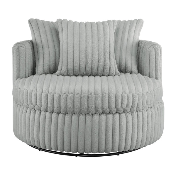 English Elm Mindy Ultra Plush Oversized Swivel Barrel Chair in Grey — Wide-Wale Cord Fabric, Fully Assembled Comfort B050P390589