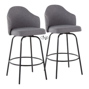 English Elm Ahoy Modern Counter Stool Set Of 2 In Black Metal & Grey Fabric - Stylish, Durable & Compact Design B202S00153