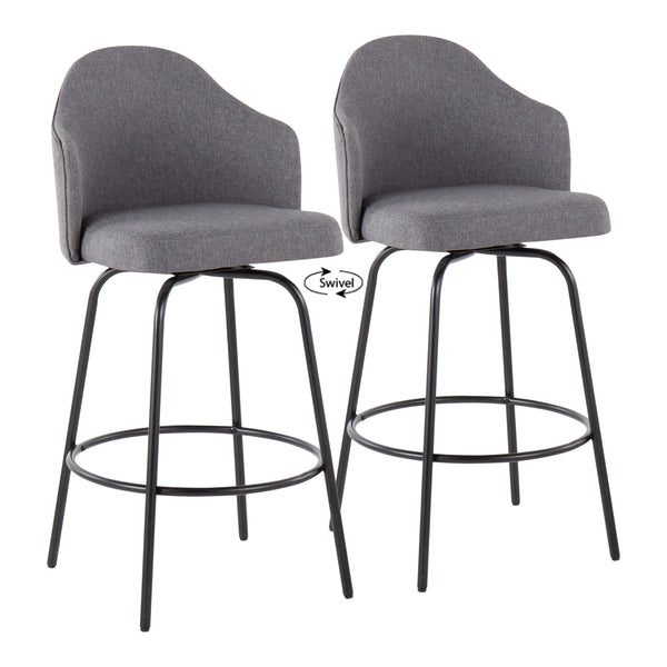 English Elm Ahoy Modern Counter Stool Set Of 2 In Black Metal & Grey Fabric - Stylish, Durable & Compact Design B202S00153
