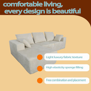 English Elm Corner Modular Sectional Sofa with Plush Fabric Converts to Loveseat or Guest Bed Beige W3064S00001