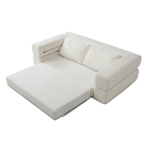 English Elm 81'' Corduroy Floor Sofa Convertible Loveseat Futon Sleeper with Foam Fill and Pillows Beige W1117P459678