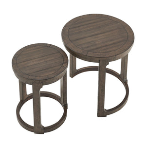 English Elm 24 Inch Round Pine Wood Nesting Side Tables Set of 2 Mid Century Rustic Living Room Accent Dark Brown W2582P385360