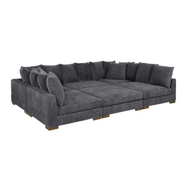 English Elm Large Corduroy Modular Sectional Sofa Sleeper with Ribbed Texture for Open Living Dark Gray B2748S00010
