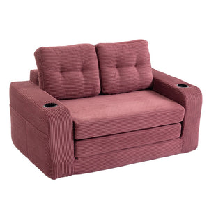 English Elm Convertible Floor Sofa Bed with Memory Foam and Ribbed Corduroy for Small Spaces Wine Red W395P438031