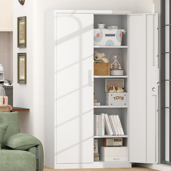 English Elm 72-inch Steel Locking Office Cabinet with 4 Adjustable Shelves for Legal File Storage White T3625P400654