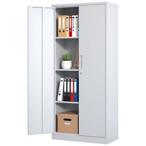 English Elm 71"H Heavy Metal Garage Storage Cabinet with 3 Adjustable Shelves, Locking 3-Point System & Anti-Tip Design White T2398P152544