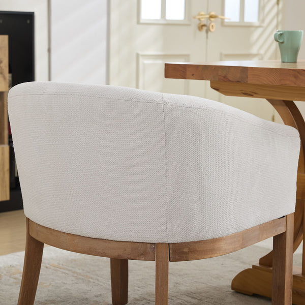 English Elm Mid Century Modern Upholstered Barrel Dining Chair - Beige Linen Accent Chair For Home & Office W1143P346923