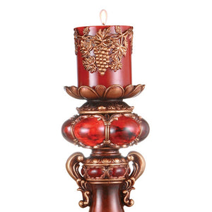 English Elm 16" Polyresin Candleholder Burgundy Marble Finish Ancient Motif Tabletop Accent Piece B072116533