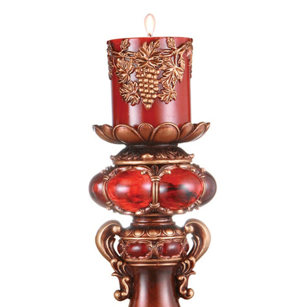 English Elm 16" Polyresin Candleholder Burgundy Marble Finish Ancient Motif Tabletop Accent Piece B072116533