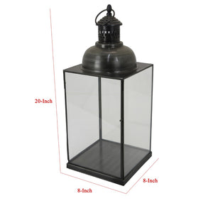 English Elm Laila Square Black Metal Lantern with Clear Glass Panels for Indoor Outdoor Decor B056P416921