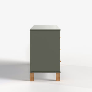 English Elm 6-drawer Double Dresser Solid Wood Legs Mid-century Modern Bedroom Storage Cabinet Olive W1445S00005
