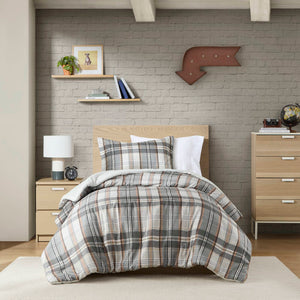 English Elm Plaid Twin/Twin XL Duvet Cover Set - 100% Microfiber, Anti-Microbial, Soft Printed Plaid with Solid Reverse B035P294219