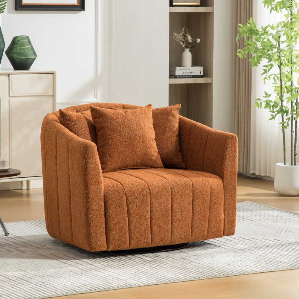 English Elm 39"w Chenille Barrel Swivel Chair Tufted Pumpkin Silhouette Cozy Reading Accent Seat Orange W3118S00040