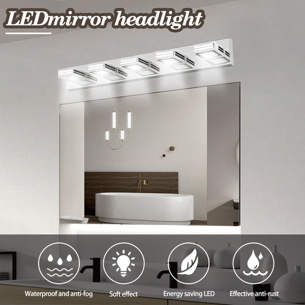 English Elm 32" Modern 5-Light LED Vanity Light with Square Acrylic Shades, Moisture-Resistant Metal Frame for Bathroom Mirror Chrome W2312P374880