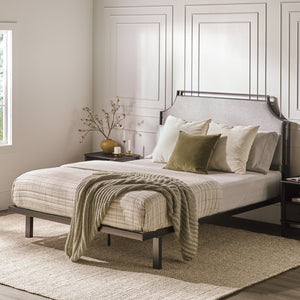 English Elm Walker Edison - Traditional Upholstered Metal Queen Bedframe Grey — Powder-Coated Steel, Removable Fabric, Fire-Resistant Upholstery, Curved Design B185P169171