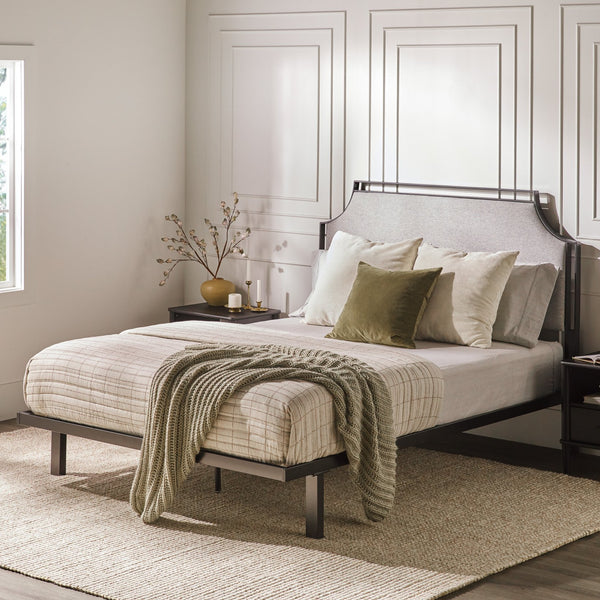 English Elm Walker Edison - Traditional Upholstered Metal Queen Bedframe Grey — Powder-Coated Steel, Removable Fabric, Fire-Resistant Upholstery, Curved Design B185P169171