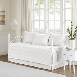 JLA Home Urban Habitat - Cotton Twin Daybed Cover Set with Tufted Chenille Dots, OEKO-TEX Certified, Shabby Chic Layered Look Ivory UH13-2207
