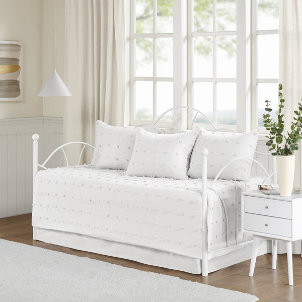 JLA Home Urban Habitat - Cotton Twin Daybed Cover Set with Tufted Chenille Dots, OEKO-TEX Certified, Shabby Chic Layered Look Ivory UH13-2207