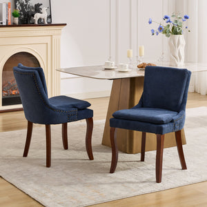 English Elm Modern Dining Chairs Set of 2 with Double-Layer Cushioned Chenille Upholstery, Curved Solid Wood Legs Blue W1143P207918