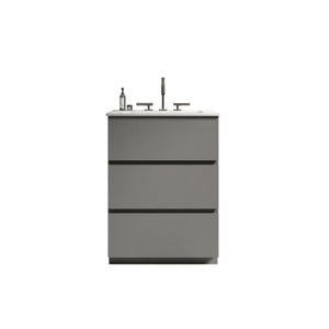 English Elm TIA 24" Wall Mount Space Grey Bathroom Vanity with Ceramic Basin, 20% More Storage, Soft-Close Drawers Gray W1865S00070