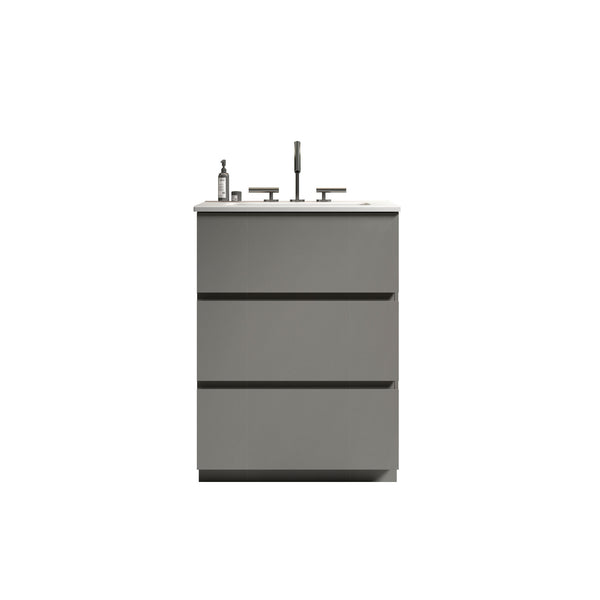 English Elm TIA 24" Wall Mount Space Grey Bathroom Vanity with Ceramic Basin, 20% More Storage, Soft-Close Drawers Gray W1865S00070