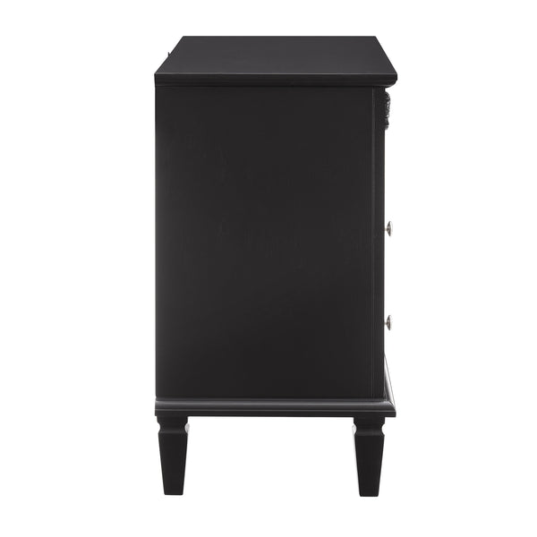 English Elm Open Dresser Nightstand with Charging Station and Open Shelf, 2 Drawers, Solid Wood Legs, Farmhouse Appeal Black W1693P216933