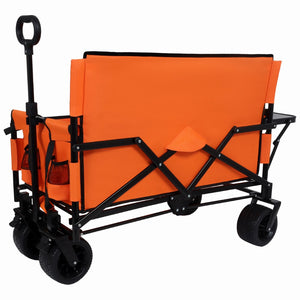 English Elm 3-in-1 Convertible Utility Wagon with Folding Tabletop Bench Seat All-terrain Wheels Orange W2932P320639
