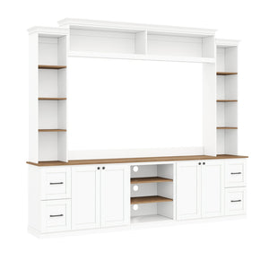 English Elm Unique Low Profile Media Console with Led Lighting Glass Shelves Fits Tvs to 105 White N721S000077K