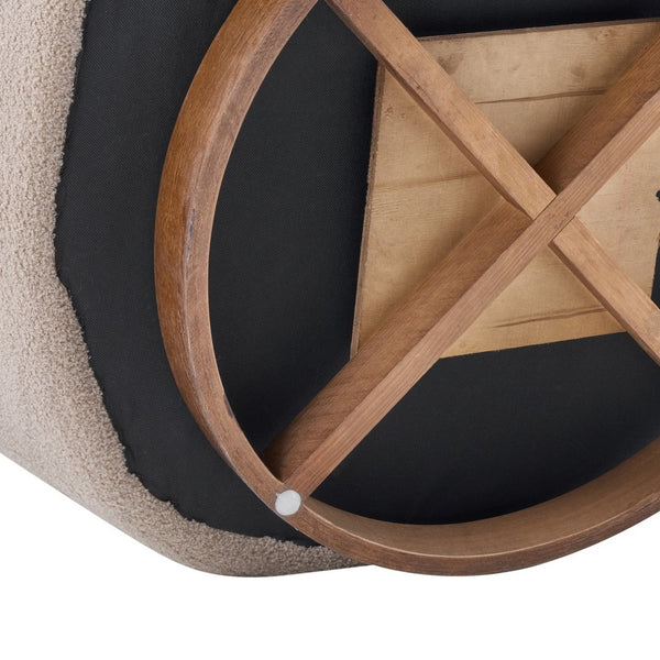 English Elm Wooden Bentwood Base Bouclé Barrel Swivel Chair for Living Room Reading Nook N776P359106B