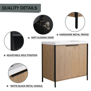 English Elm 36" Freestanding Bathroom Vanity with Resin Sink, Soft-Close Doors, Adjustable Shelf & Metal Handles Light Coffee W999S00296