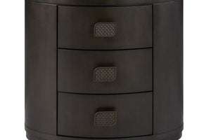 English Elm 3 Drawer Nightstand with USB Ports, Cement & Sand Mindi Veneer, Felt & Cedar Lined Drawers, Pull-Out Tray Black 31 L x 22 W x 30.5 H B2699P395335