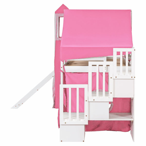 English Elm Twin Castle Loft Bed with Play Tower Pinewood Frame for Kids Bedroom Storybook LT000568AAH-1