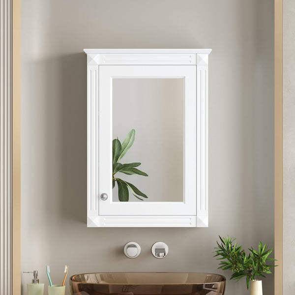 English Elm 20" Medicine Cabinet with Mirror — Space-Saving Wall-Mounted Bathroom Storage with Adjustable Shelf, Modern Carved Design White N710P317680K