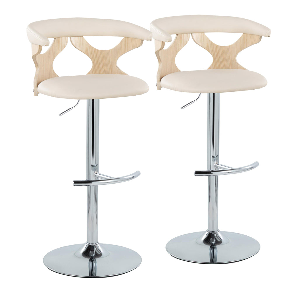 English Elm Gardenia Adjustable Swivel Barstools Set Of 2 In Cream Faux Leather & Chrome, Modern Comfort Style B202S00877